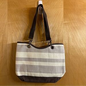 Thirty- One Gifts Canvas Cree Mini in Taupe Straw Stripe